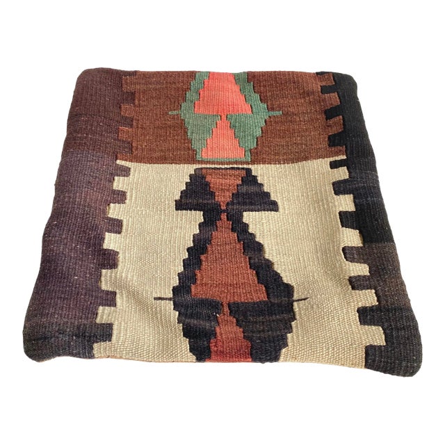 Vintage Kilim Rug Pillow Cushion Cover Moroccan Style Aztec Print Textile For Sale