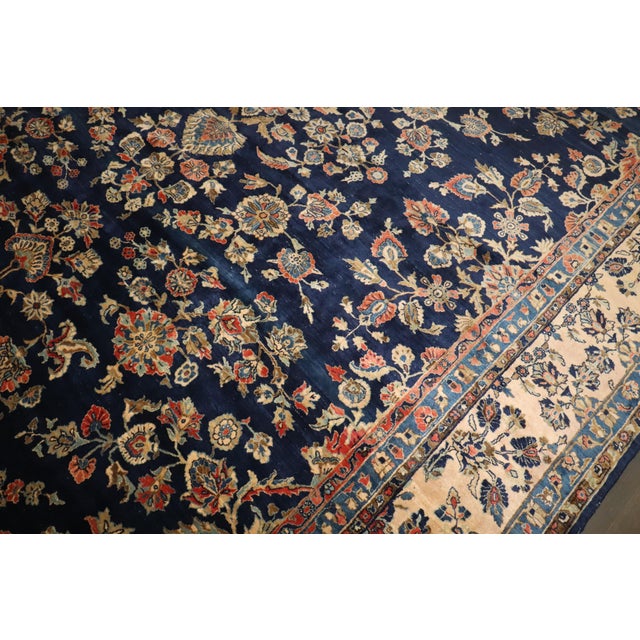 Zabihi Collection Oversize Manchester Wool Navy Persian Sarouk Rug For Sale In New York - Image 6 of 12