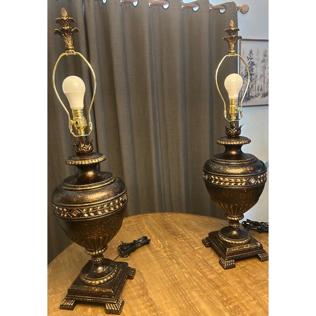 Bronze Pristine, Original Fine Art Lamps “Castile” Collection Authentic 33” Table Lamps - a Pair For Sale - Image 8 of 13