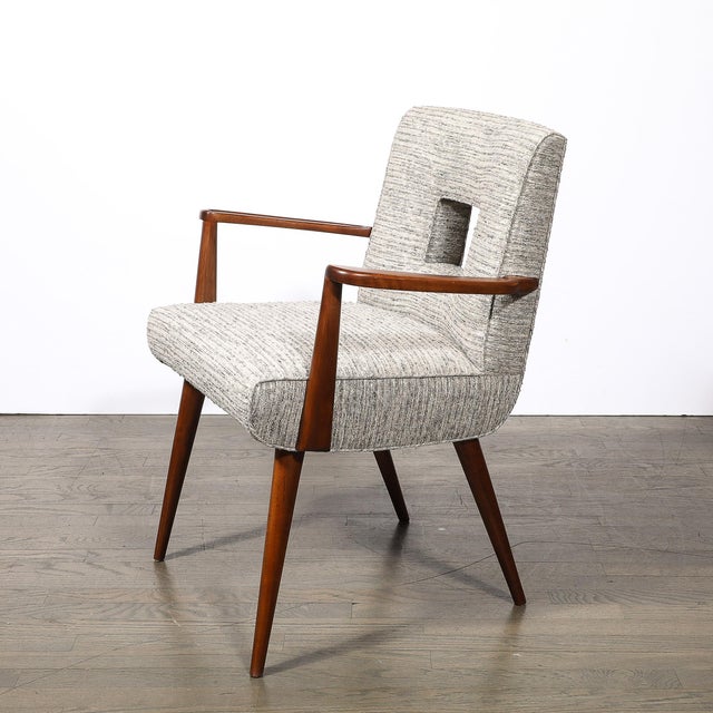 Set of 6 Mid-Century Modern Walnut Cutout Back Arm & Side Chairs by Paul Frankl For Sale - Image 14 of 17