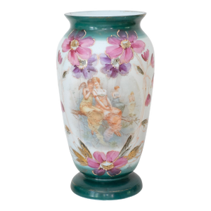 Antique Floral Motif Opaline Glass Vase