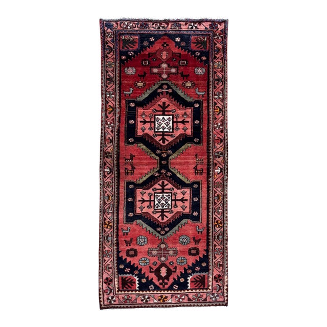 Antique Persian Hamadan Hand-Knotted Runner 3'8" X 9'7" For Sale