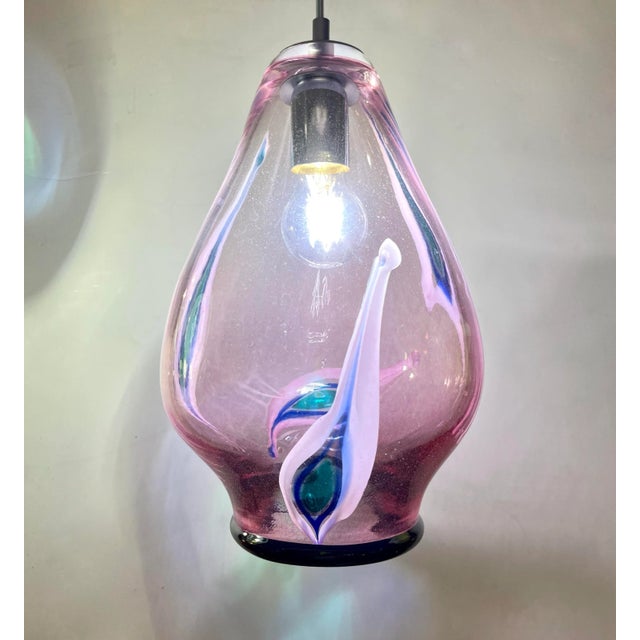 Bespoke Italian Organic Purple Black White Tulip Murano Glass Pendant Light For Sale In New York - Image 6 of 13