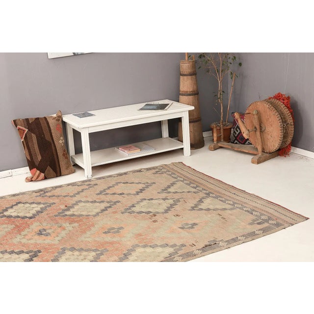 Mid 20th Century Faded Vintage Embroidered Kilim Rug For Sale In Los Angeles - Image 6 of 7