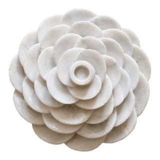 Hand-Carved Makrana Marble Rose Candle Holder For Sale
