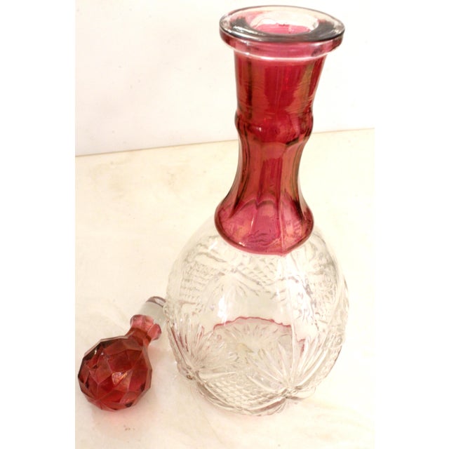 Vintage 1960s Bohemian Cranberry Crystal Decanter & Murano Gold Flake Ruby Glass Bowl Set – Barware Vignette For Sale - Image 17 of 17
