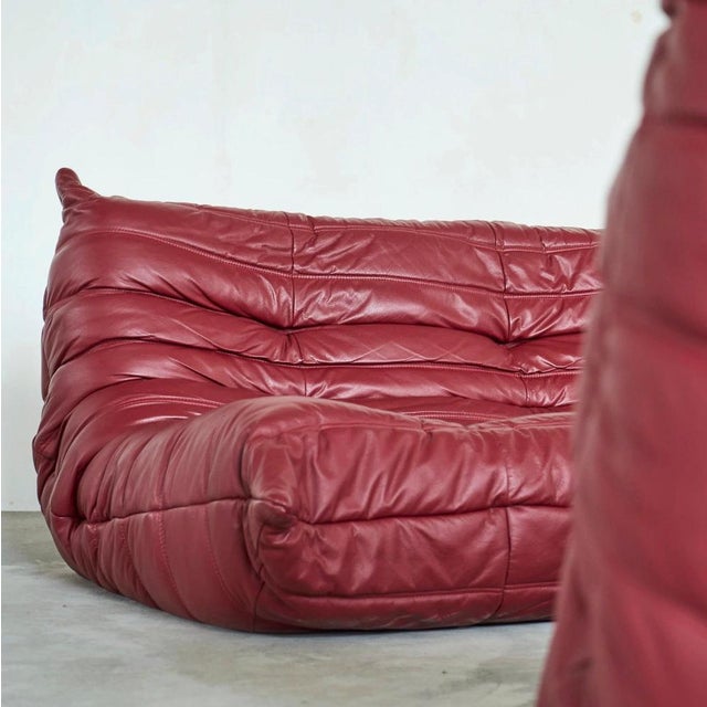 Red Togo Modular Sofa in Oxblood Red Leather attributed to Michel Ducaroy for Ligne Roset, 2000s, Set of 4 For Sale - Image 8 of 18