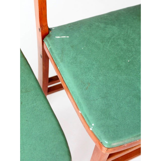 Wood Vintage 1950s Wooden Folding Chairs With Green Upholstered Seats Pair For Sale - Image 7 of 13