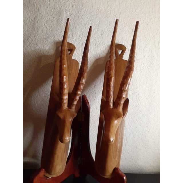 1980s Hand Carved Gazelle Heads Wall Decor - a Pair For Sale - Image 5 of 6