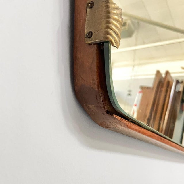 Mid-Century Modern Italian Geometric Wall Mirror in Brass and Wood, 1950s For Sale - Image 12 of 13