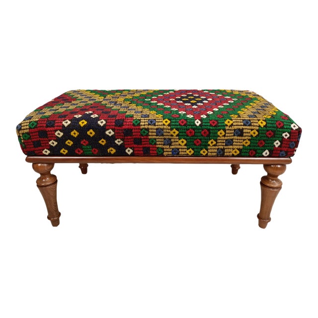 Kilim Upholstered Bedroom Bench For Sale