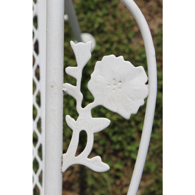 White Wrought Iron Patio Set—Four Armchairs and a Table With a Glass Top For Sale - Image 8 of 18