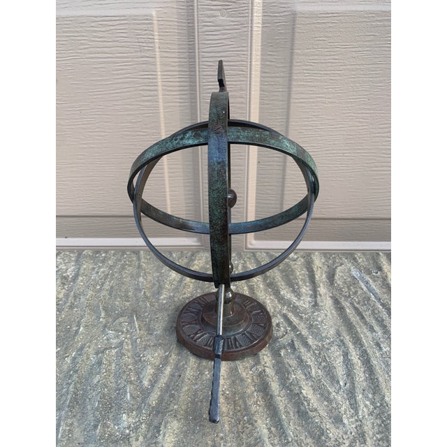 Vintage English Country Iron Verdigris Garden Armillary Sundial For Sale - Image 9 of 9