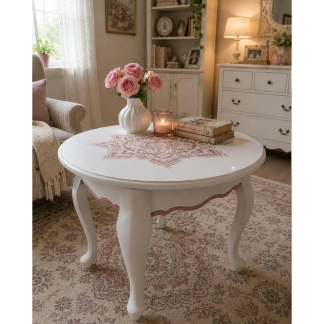 Refurbished. Metallic rose gold mandala table with rose gold trim work. Real wood. Cream. Hudson pickup or delivery 21H x...