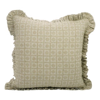 Fabdivine Elegant Block Printed Frill Cushion Cover Brown 12x20 Inch Pure Linen- Chopad For Sale