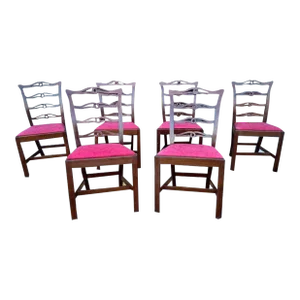Vintage Six Chippendale Style Mahogany Ribbon Back Dining Chairs, Possibly by Biggs - Set of 6