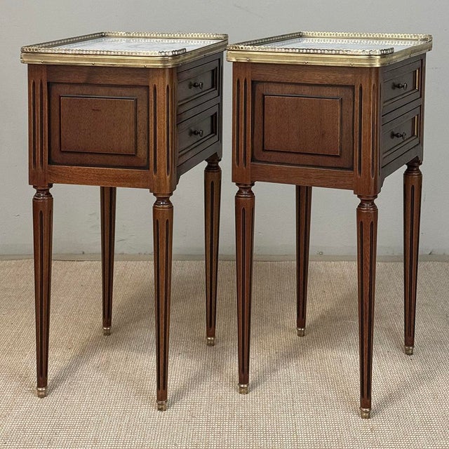 Pair French Louis XVI Marble Top End Tables For Sale - Image 4 of 17