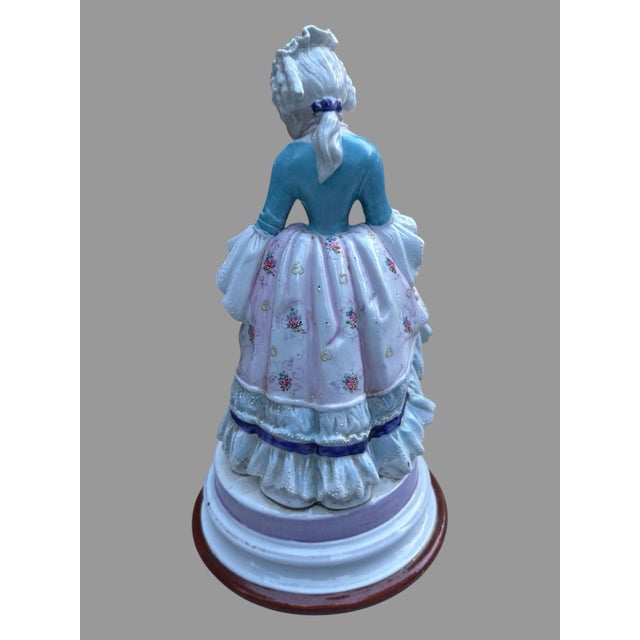 Rococo Antique German Porcelain Lady Figurine 10.5” Hand Painted Rococo Statue For Sale - Image 3 of 8