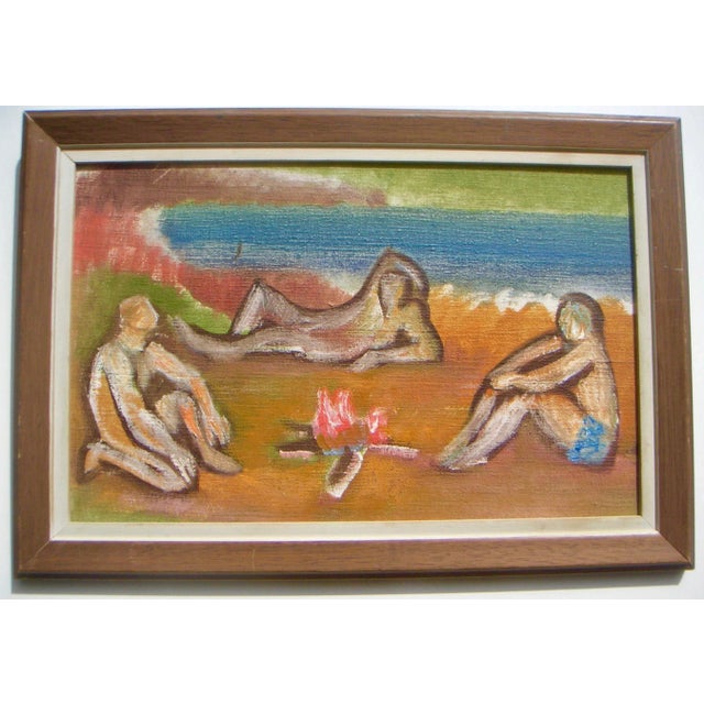 Boys on a beach by Eugene Hempel [noted verso ], oil on canvas laid down on paperboard, 1970s . A popular mid century...