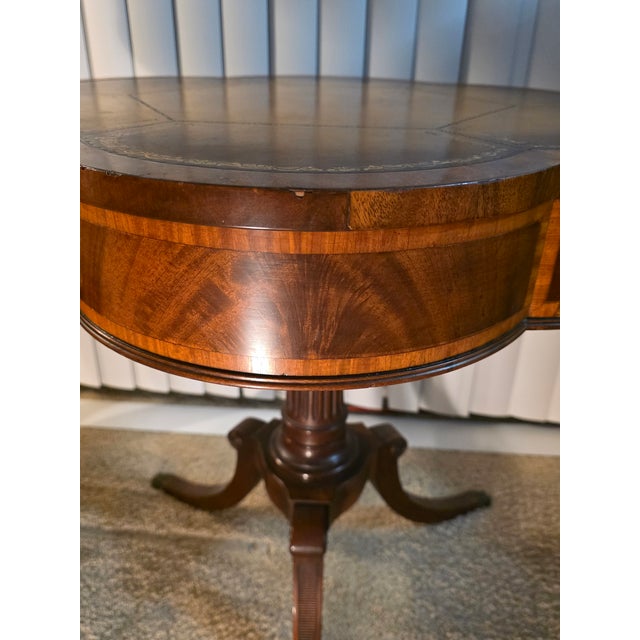 Cloverleaf (6-Lobed) Drum With Elaborate Inlay, Gilded Tooled Inset Leather Top, ca.1930s/40s, For Sale In Detroit - Image 6 of 11