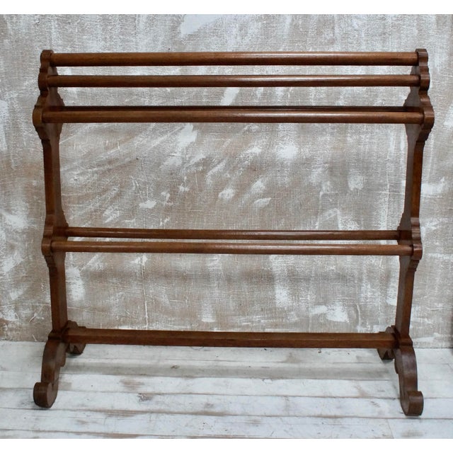 A Large Victoria Oak Towel Rail. Made from dark oak, with 7 drying rungs, hand made with a simple but elegant shape to the...