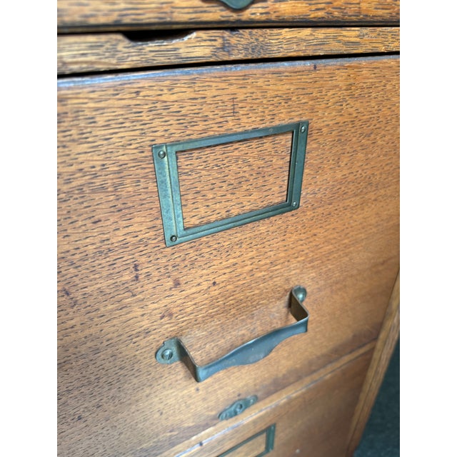 Wood Quarter-Sawn Oak Wood Filing Cabinet, Vintage For Sale - Image 7 of 12