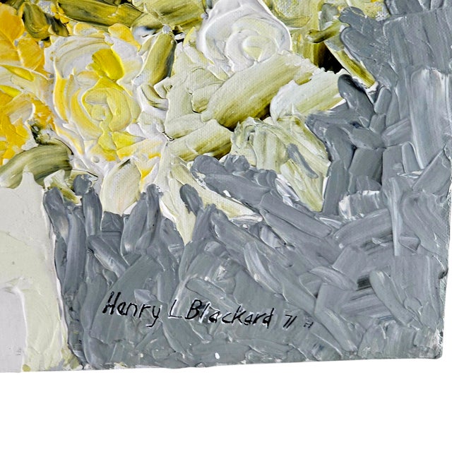 1971 Original Oil Painting Impasto Floral Yellow Roses Signed "Blackard"30" For Sale - Image 4 of 10