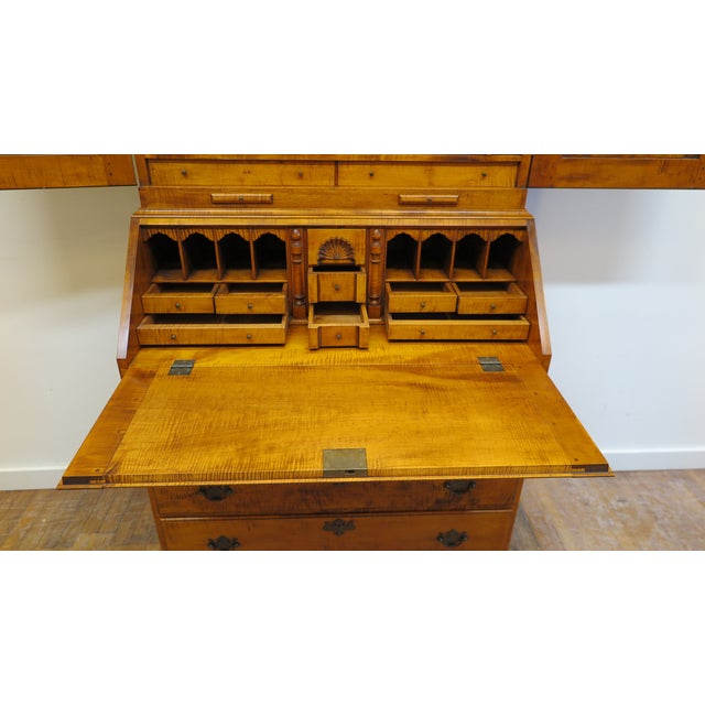 Chippendale 1960s Chippendale Style Tiger Maple Secretary by Kurt Richenburg For Sale - Image 3 of 10