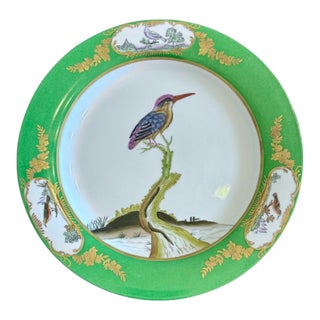 Chelsea House Bird Decorative Plate-Green Gold-Chinoiserie Wall Decor-Porcelain For Sale