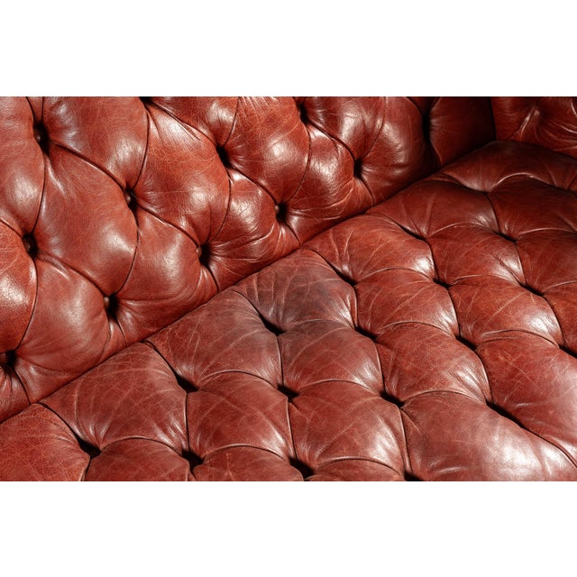 Vintage Burnt-Red Leather Tufted Chesterfield Sofa With Nailhead Trim For Sale - Image 13 of 18
