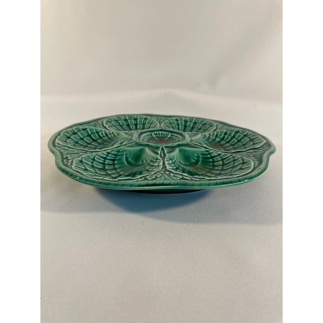 1930s Vintage French Sarreguemines Green Oyster Plate For Sale - Image 6 of 11
