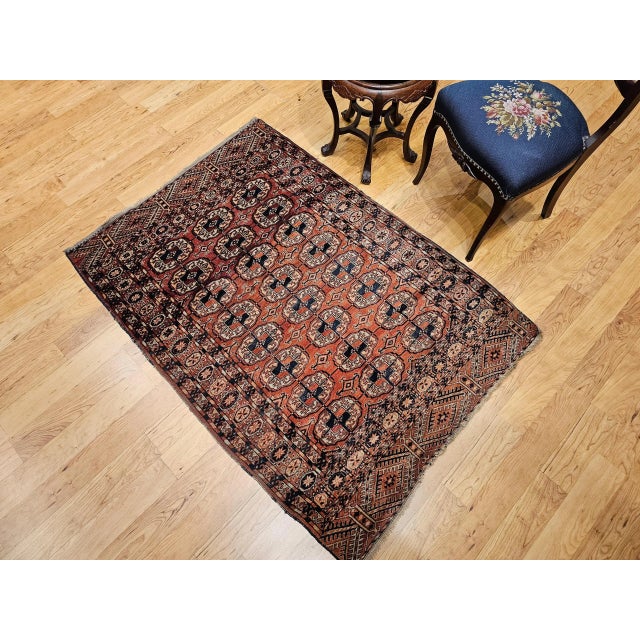 Vintage Turkmen Tekke Area Rug, Wool Pile, Brick-Red, Early 1900s For Sale - Image 12 of 12