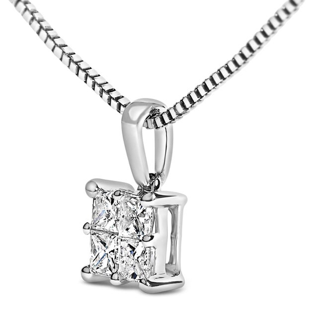 Contemporary Sterling Silver 1/4 Cttw Princess Cut Diamond 4 Stone Pendant Necklace For Sale - Image 3 of 5