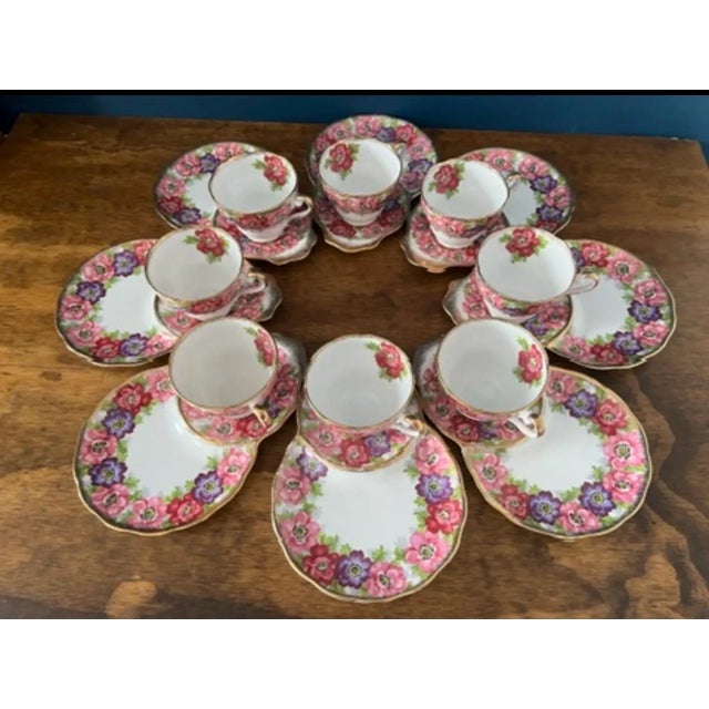 Vintage English Bone China Floral Tennis Set /Snack Set - 16 pcs For Sale - Image 9 of 18