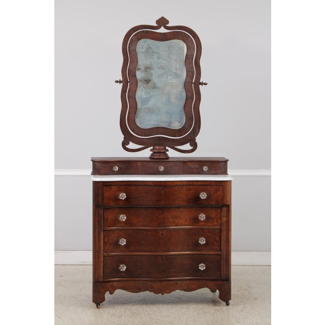 Age: C.1820-1840 Details: High Quality Construction Antique American Empire Traditional Style Serpentine Front Glass Pull...