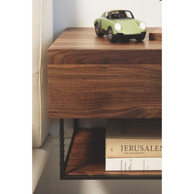 Floating Nightstand With Drawer, Solid Walnut Wall Mounted Bedside Table, Narrow Minimalist Bedroom Nightstand For Sale - Image 4 of 10