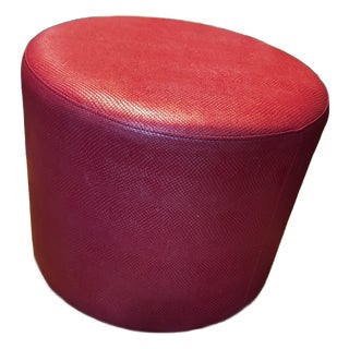 1990s Round Red Leather Pouf For Sale