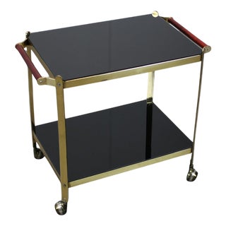 Mid-Century Brass Serving Trolley with Black Glass, Germany, 1970s For Sale