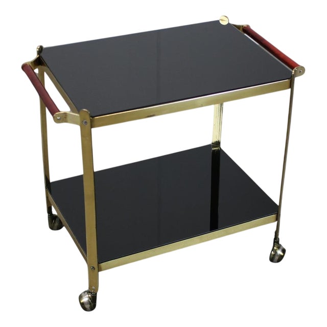 Mid-Century Brass Serving Trolley with Black Glass, Germany, 1970s For Sale