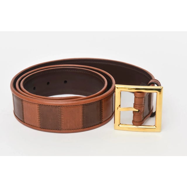 Modern Dolce and Gabbana Italian Brown and Brass Tone Metal Leather Belt For Sale - Image 3 of 8