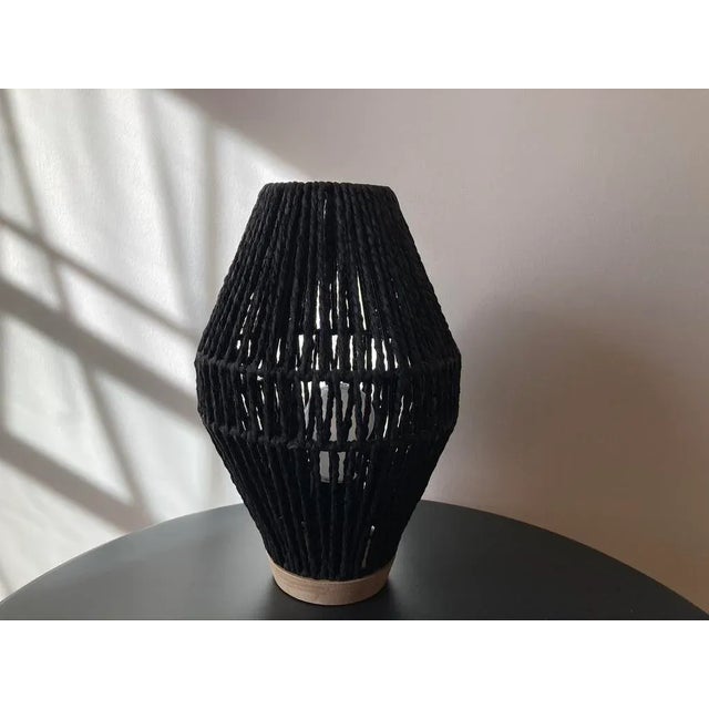 Contemporary Black Rattan Rope Portable Lamp For Sale - Image 3 of 12