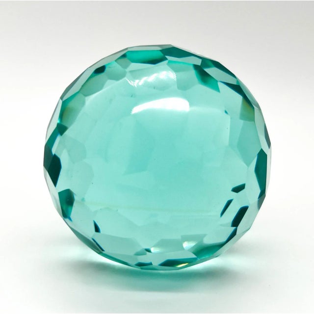 Glass Vintage Aqua Faceted Glass Paperweight – Mid-Century Modern / Minimalist For Sale - Image 7 of 7
