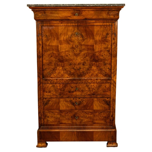 French Antique French Louis Philippe Burr Walnut Secrétaire À Abattant Desk Chest 1840 For Sale - Image 3 of 18