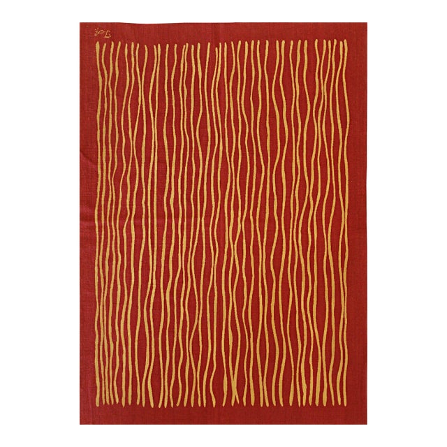 6x8 Trendy Sloane Kilim Red Geometric Contemporary Flatweave Wool Carpet Rug For Sale