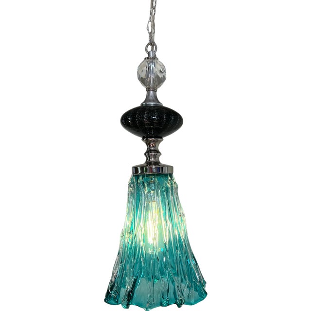 Art Glass Aqua Black Pendant Light For Sale - Image 12 of 18