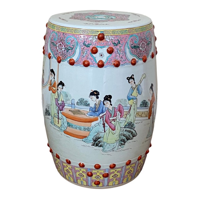 Vintage Famille Rose Porcelain Garden Stool For Sale