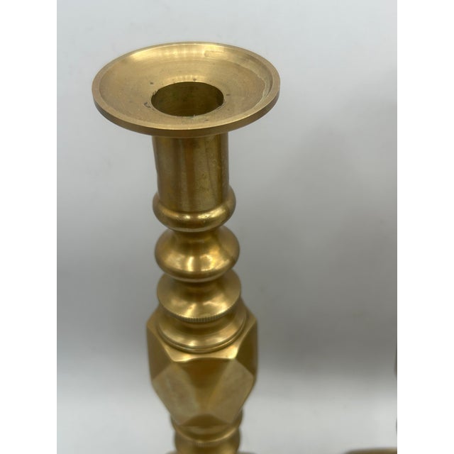 Late 19th Century English "King of Diamond" Brass Candlesticks, 1897 Queen Victoria Diamond Jubilee – Pair For Sale - Image 4 of 12
