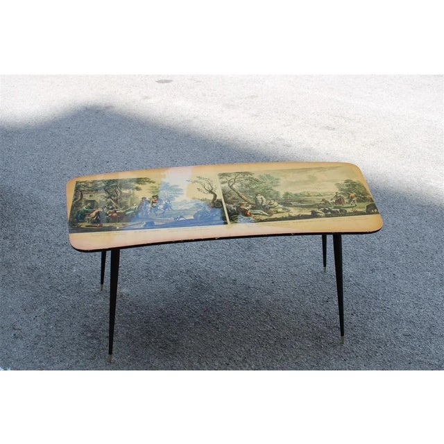 Italian Metal, Brass, and Prints Coffee Table, 1950s For Sale - Image 12 of 12