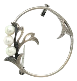 1990s Mikimoto Estate Akoya Pearl Brooch Pin Sterling Silver