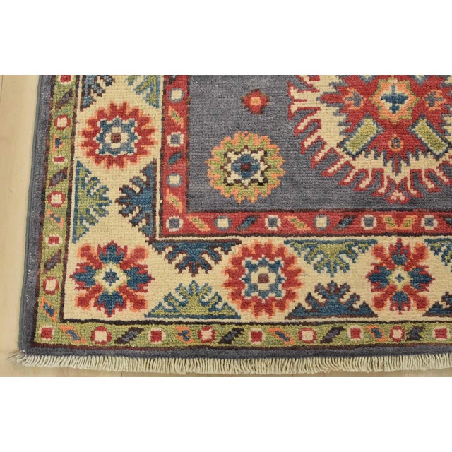 Kazak Runner 2’10” X 6’7” Blue Wool Tribal Hand-Knotted Oriental Rug For Sale - Image 9 of 12